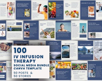 IV Drip Social Media Kit Vitamin Infusion Canva Template Wellness Marketing Hydration Clinic Instagram Bundle IV Therapy Stories Template