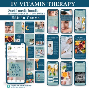 IV Therapy Social Media Kit IV Vitamin Infusion Instagram Template IV Drip Media Bundle Canva Editable wellness center marketing Medspa Post