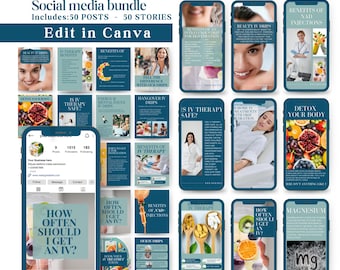 IV Therapy Social Media Kit IV Vitamin Infusion Instagram Template IV Drip Media Bundle Canva Editable wellness center marketing Medspa Post