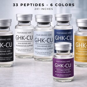 Minimal peptide label design Canva template with modern clinical layout