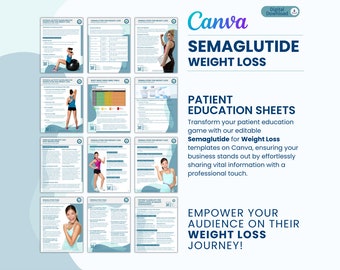 Foglio informativo per il paziente con perdita di peso con semaglutide / Moduli stampabili modificabili Canva / Materiale di marketing per la clinica sanitaria