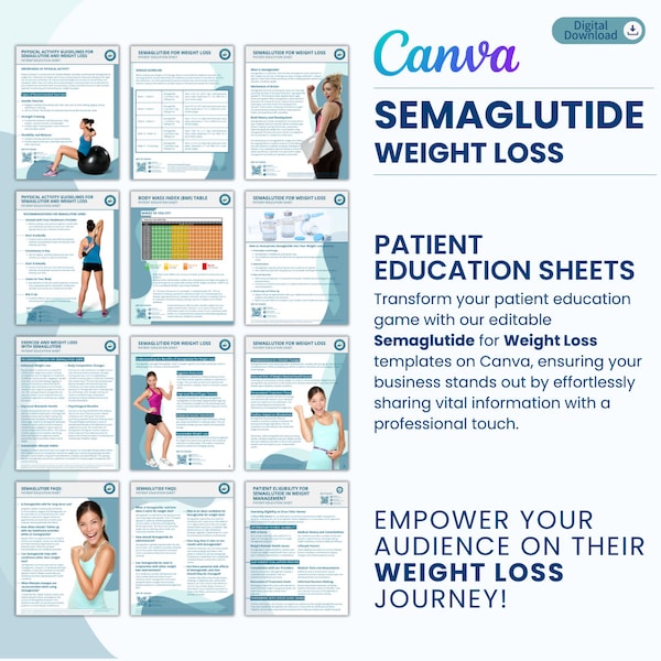 Semaglutide Weight Loss Patient Educational Sheet | Canva Editable Printable Forms | Health Clinic Marketing Material