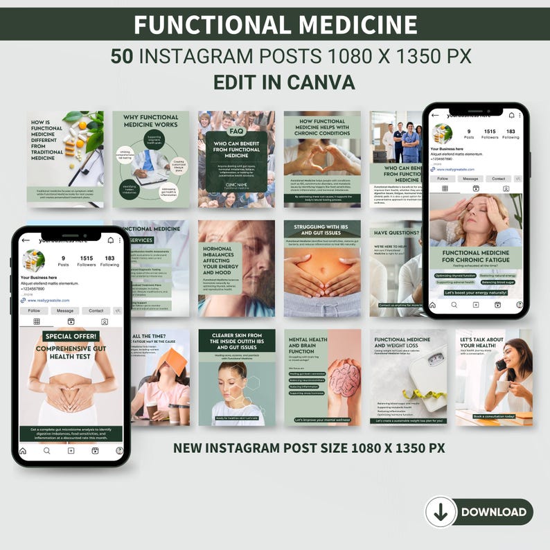 Functional Medicine Brand Integrative Medicine Marketing Bundle Template Medical Social Media Kit Doctor Flyer Medicine Brochure Rack Card image 2