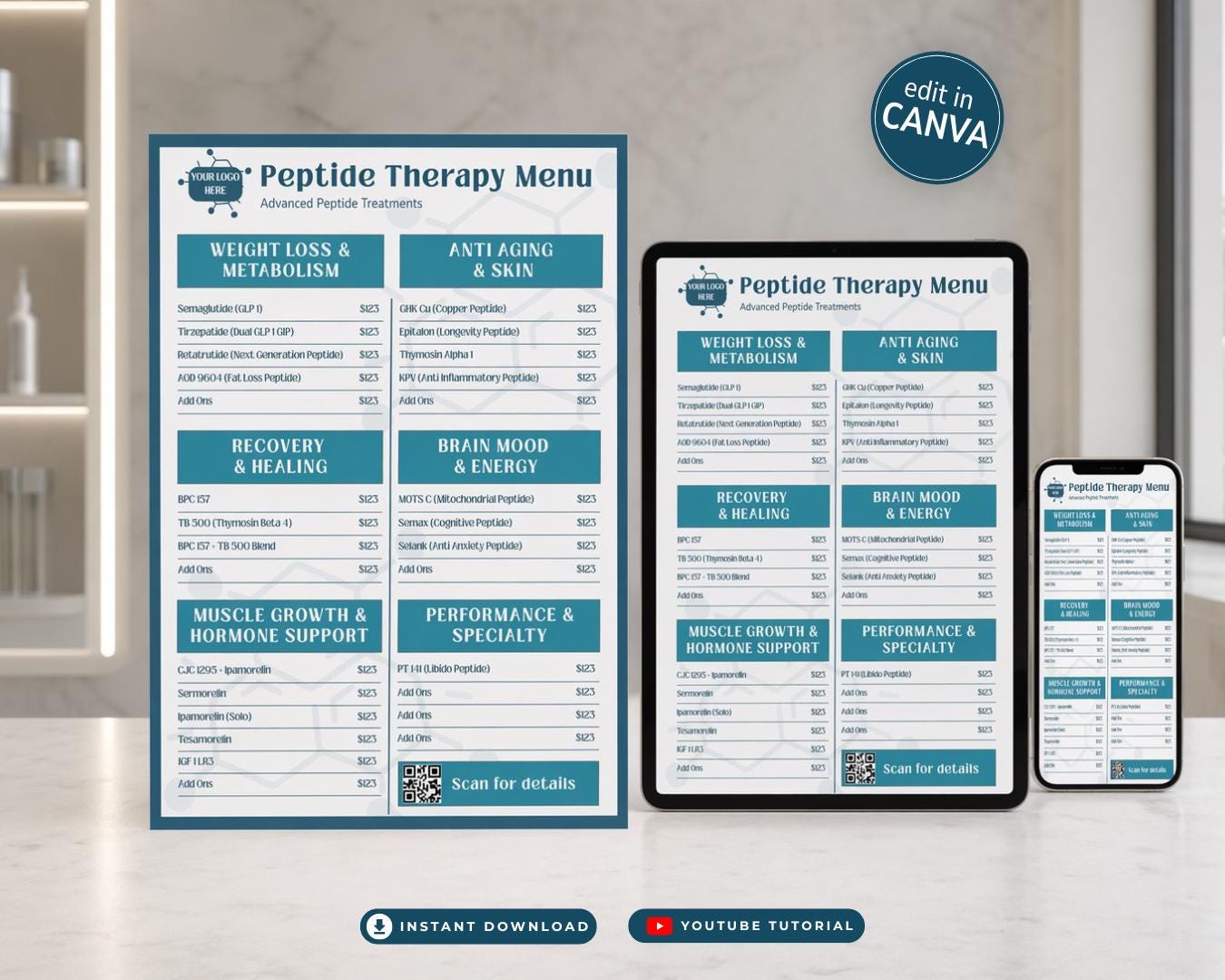 bpc-157 peptide therapy cost dallas clinic Price List Template Canva Editable Peptide Menu Med Spa Price List Wellness Menu Longevity Clinic 5-amino-1mq dosage subcutaneous injection peptide interaction studies Size:30 pack applicators