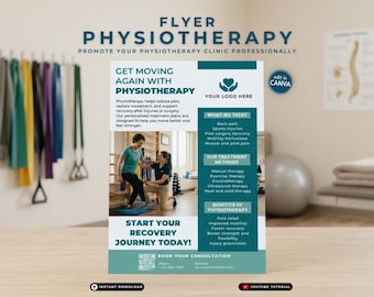 Physiotherapy Flyer Template Physical Therapy Handout Clinic Marketing Brochure Editable Canva Rehabilitation Clinic Promotion Sheet