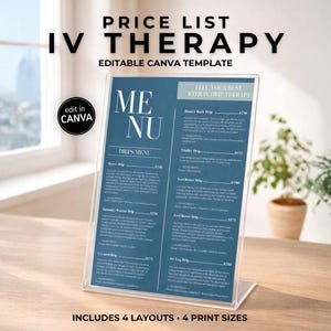 IV Therapy Menu Template | Hydration Flyer, Price List (Canva Editable)