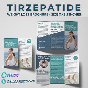 Tirzepatide Brochure Weight loss trifold GLP-1 Template Clinic Weight Loss Tools Metabolic Health Handout Fat Reduction Tips Wellness Plan