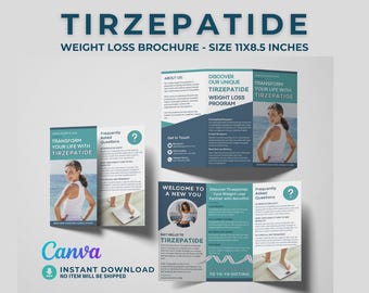 Tirzepatide Brochure Weight loss trifold GLP-1 Template Clinic Weight Loss Tools Metabolic Health Handout Fat Reduction Tips Wellness Plan