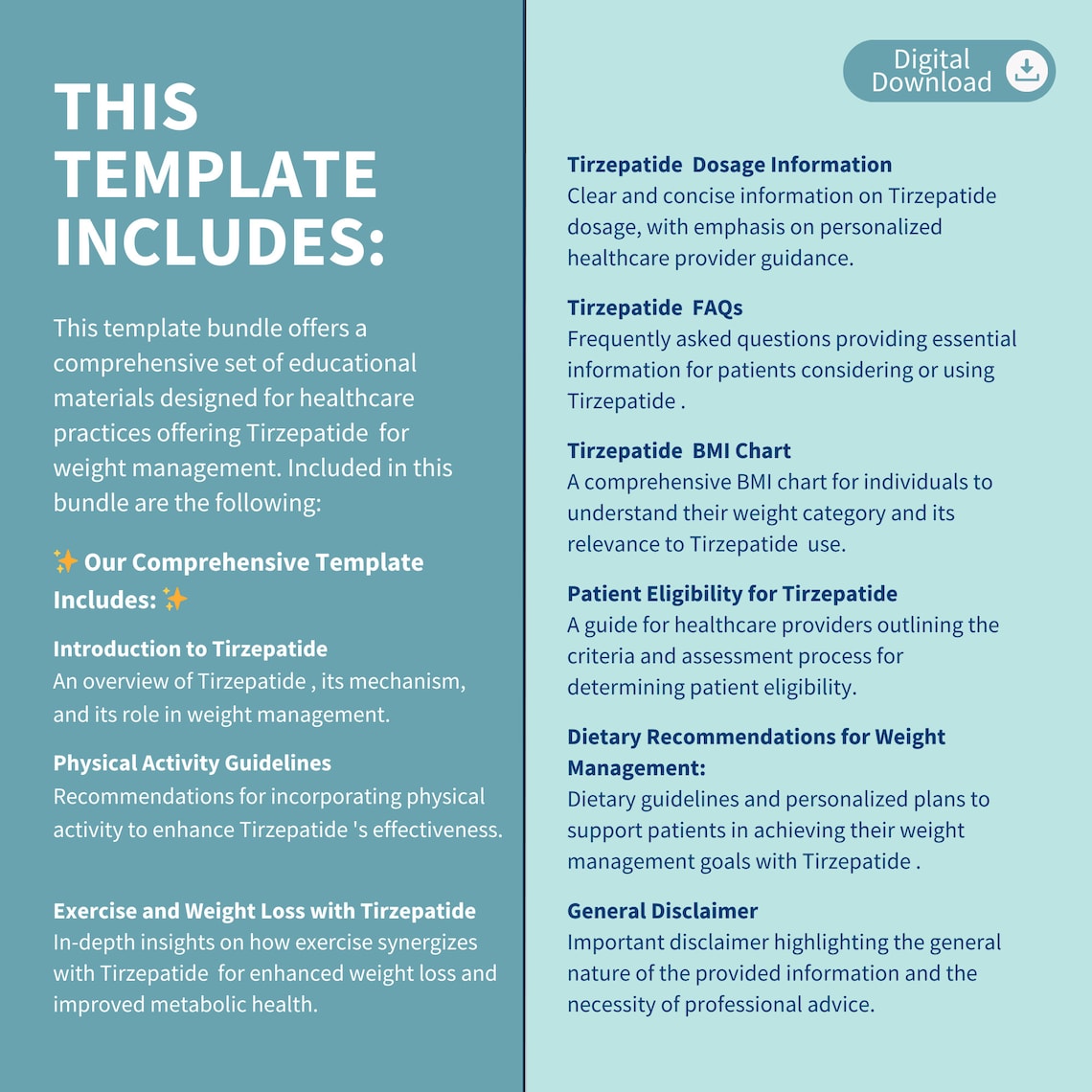 Tirzepatide Weight Loss Patient Educational Sheet | Canva Editable ...