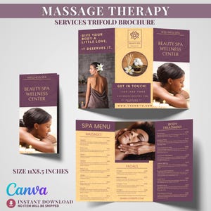 Massage Therapy Trifold Template Spa Service Brochure Canva Printable Therapeutic Massage Brochure Layout Massage Therapy Client Handouts