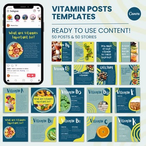 Vitamin Canva Vorlage | Social Media Vitamin Vorlage | Vegan Vegetarische Vitamin Vorlage | IV Vitamin Therapie Instagram