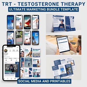 Pacote de testosterona Kit de terapia hormonal Modelo de marketing de saúde masculina Folheto de equilíbrio hormonal TRT Mídia social Folheto de andrógeno Saúde