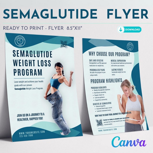 Semaglutide Abnehmprogramm Canva Flyer Vorlage | Druckbare Marketing