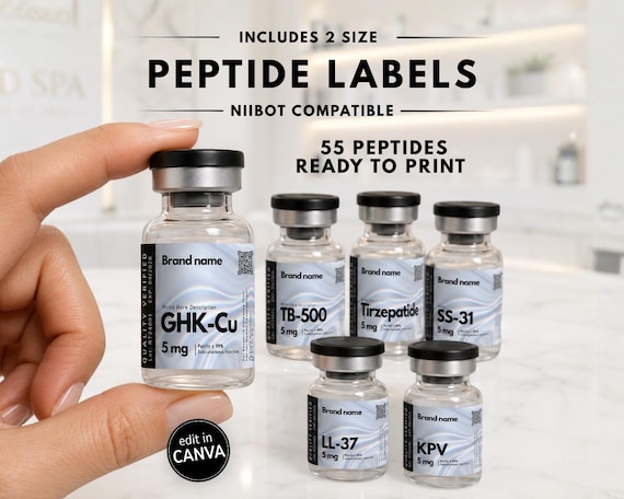 cjc-1295 ipamorelin bpc 157 ibutamoren aod 9604 kisspeptin Peptide Vial Label Templates Niimbot Printable Labels Holographic Medical Vial Sticker Shed | Which GLP-1 Select Your Start Date:27th August endocrine research