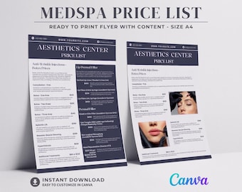 Botox Price List Flyer Template Filler Menu Canva Editable MedSpa Pricing Guide Handout Service List Leaflet Botox and Derma Treatment Price