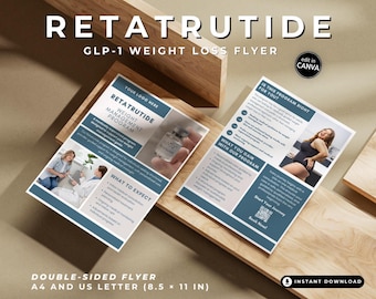 Retatrutide Weight Loss Flyer Template, Medspa GLP1 Handout (Canva Printable, A4/US Letter)
