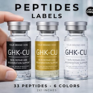 Customizable peptide labels Canva template for med spa and peptide therapy branding