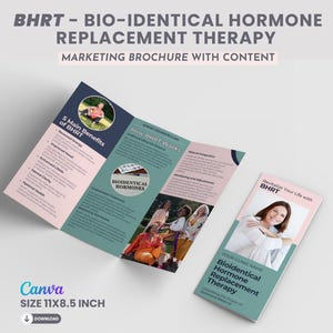 Broszura na temat terapii hormonalnej zastępczej bioidentycznej Ulotki BHRT Zdrowie kobiet Trójskładkowa broszura informacyjna na temat menopauzy Szablon równowagi hormonalnej