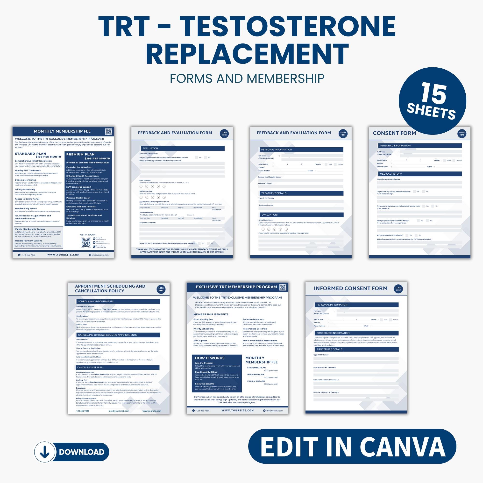 Man Tested Form Testosterone Forms TRT Treatment Plan Men Health Intake Hormone Therapy ...
