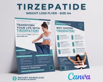 Tirzepatide Flyer Weight Loss Handout Template GLP-1 Info sheet Fat Loss Leaflet Body Confidence Wellness Brochure Canva Editable Metabolism