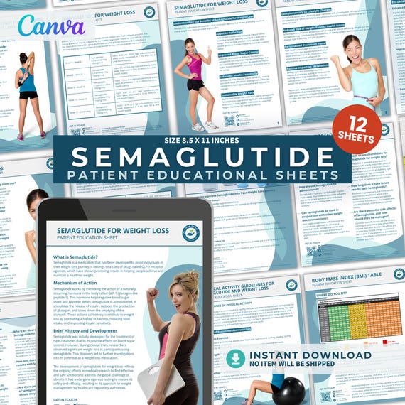 semaglutide information sheet Semaglutide Patient Education Sheets, Weight Loss Forms (canva Template)