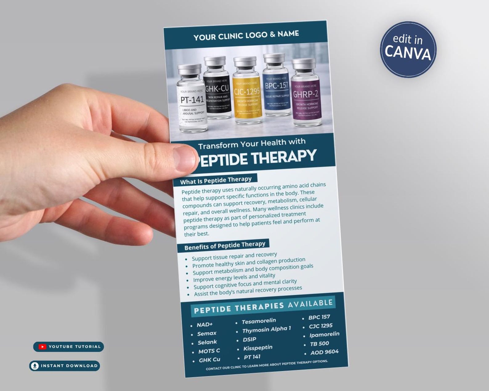 Therpay Rack Card Example Peptide Therapy Rack Card Template Peptide Clinic Marketing Handout ...