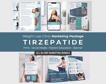 Tirzepatide Marketing Bundle Weight Loss Template GLP 1 Flyer Med Spa Brochure Peptide Therapy Social Media Kit