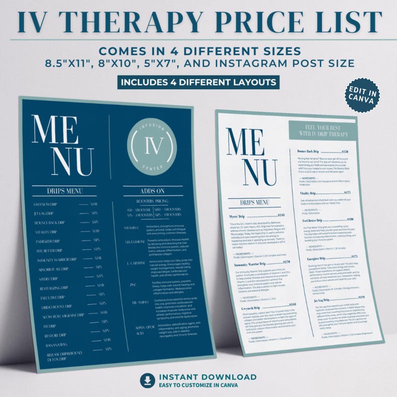 IV Therapy Menu Bundle IV Drip Marketing Template Iv Infusion Price ...