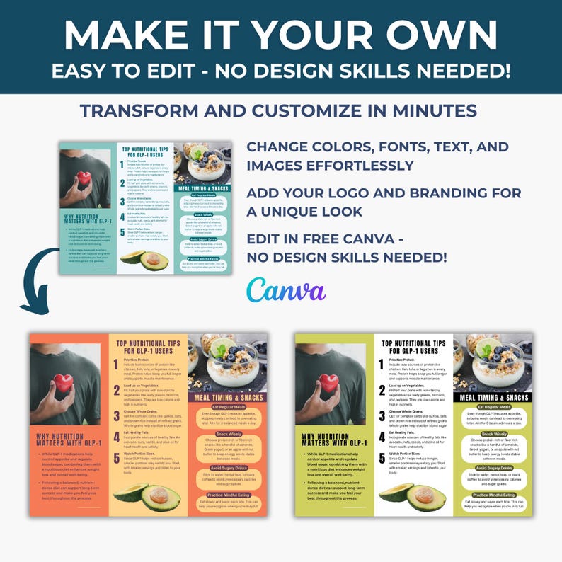GLP 1 Treatment Brochure Weight Loss Tips Canva Printable Nutritional ...