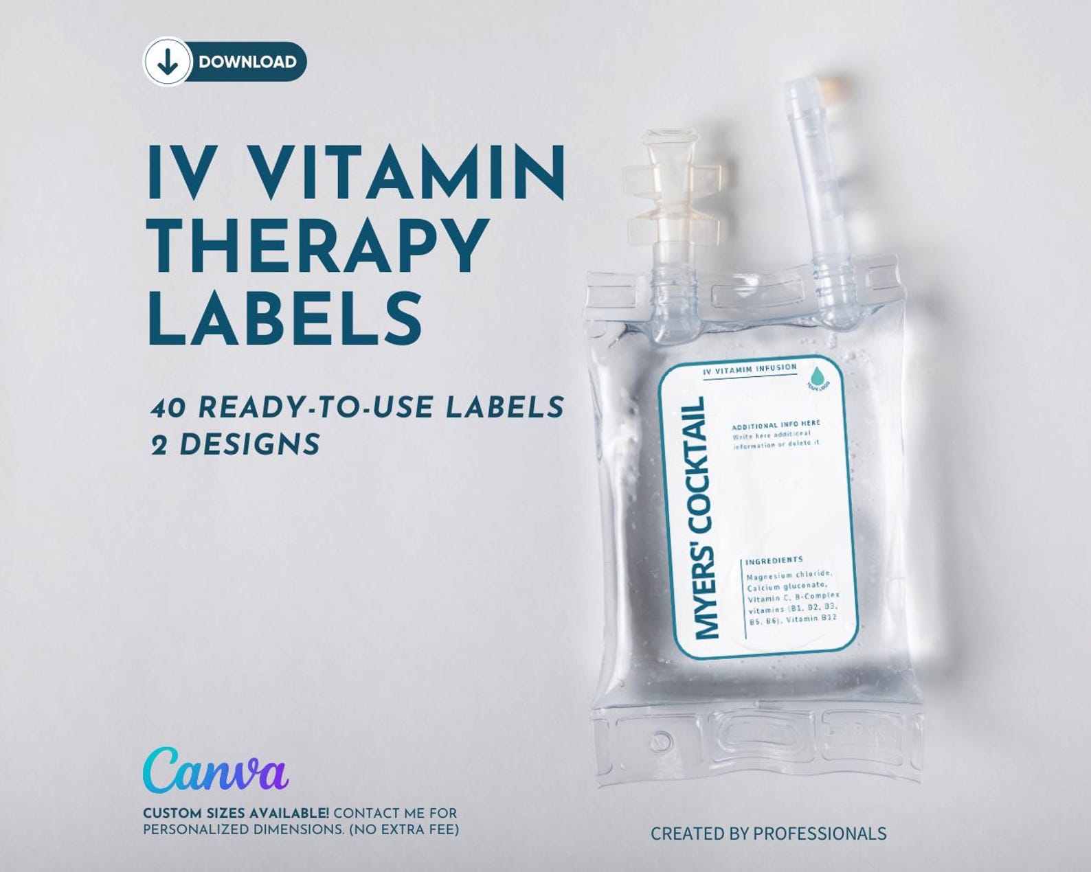 IV Bag Label Template IV Therapy Sticker Drip Label Customizable Canva 