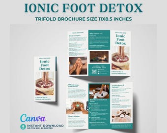 Ionic Foot Detox Trifold Brochure Template Editable in Canva for Med Spas