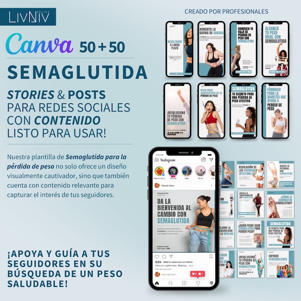 Semaglutida para la  Pérdida de Peso | Plantilla Editable en Canva con Contenido para redes sociales | Templates en Canva en español