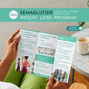Program odchudzania Semaglutide Szablon Trifold - Informacyjny projekt Canva Edytowalny szablon Materiały marketingowe Semaglutide