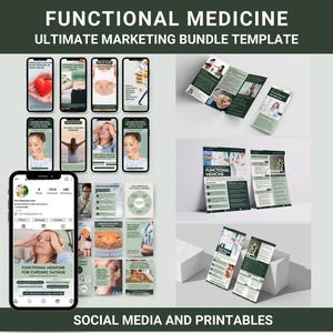 Modelo de pacote de marketing de medicina integrativa de marca de medicina funcional Kit de mídia social médica Folheto de médico Brochura de medicina Cartão de rack