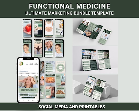 Functional Medicine Brand Integrative Medicine Marketing Bundle Template Medical Social Media Kit Doctor Flyer Medicine Brochure Rack Card