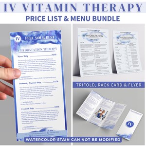Hydration therapy Menu template marketing printable bundle Drip Brochure canva Wellness center IV Therapy Branding Kit for Medspa and Clinic