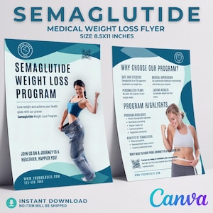 Modelo de panfleto para perda de peso no Canva, folheto para impressão sobre tratamento de BPL 1, folheto para clínica de saúde, marketing médico e bem-estar