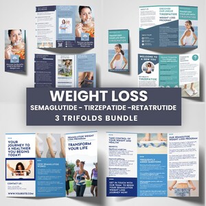 Szablony Trifold do odchudzania z zestawem marketingowym leków GLP-1 dla klinik odchudzających Broszura Retatrutide Ulotka Semaglutide