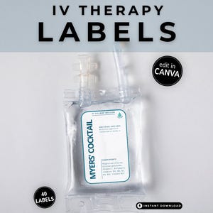 Modello di etichetta per sacca per flebo, adesivo per terapia endovenosa, etichetta per flebo, modello personalizzabile Canva, etichetta per vitamine endovenose, etichetta per idratazione endovenosa, adesivo per sacca per flebo.