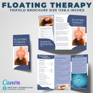 Szablon trójdzielny terapii pływania Broszura Float Spa Marketing Zdrowie Canva Edytowalna broszura Wellness Center Ulotka terapii pływania