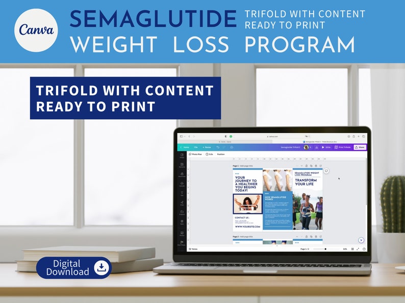 Semaglutide Weight Loss Program Trifold Printable Trifold Canva Template Semaglutide Weight Loss