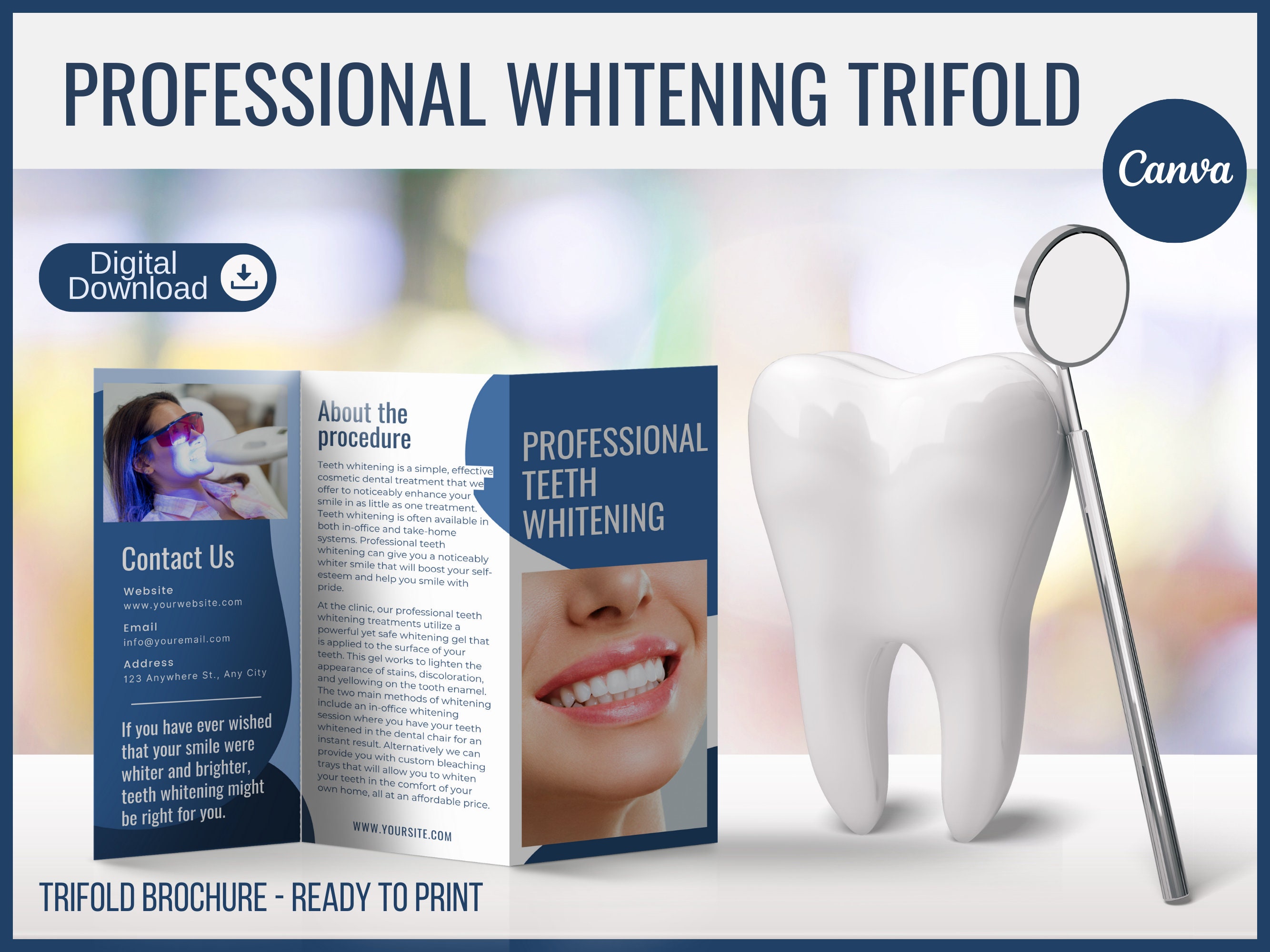Printable Professional Teeth Whitening Trifold Brochure Template Canva Professional Teeth
