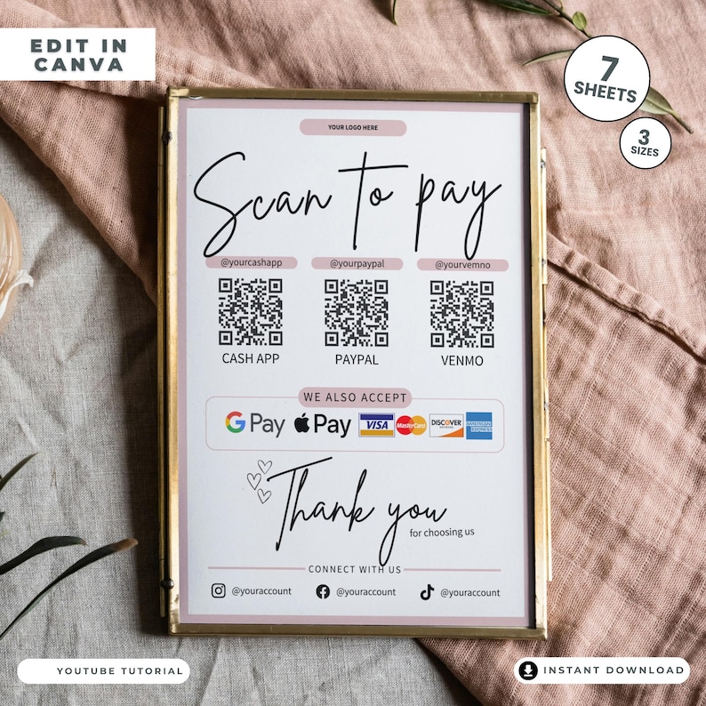 Scan To Pay Template | QR Code Sign for Small Business (Digital Download) image 6