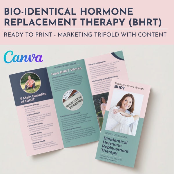 Bio-Identical Hormone Replacement Therapy (BHRT) trifold - Brochure | Canva editable Marketing Templates
