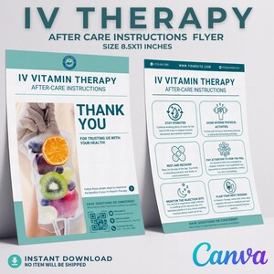 Dépliant sur le suivi intraveineux Carte de soins post-traitement en goutte-à-goutte Guide de soin post-traitement pour perfusion intraveineuse