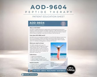 AOD 9604 Patient Education Sheet Peptide Therapy Handout Fat Loss Info Sheet Medspa Wellness Clinic Resource Canva Template