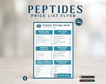 Peptide Therapy Price List Template Peptide Menu Canva Editable Wellness Center Med Spa Menu Longevity Clinic Services Menu Printable