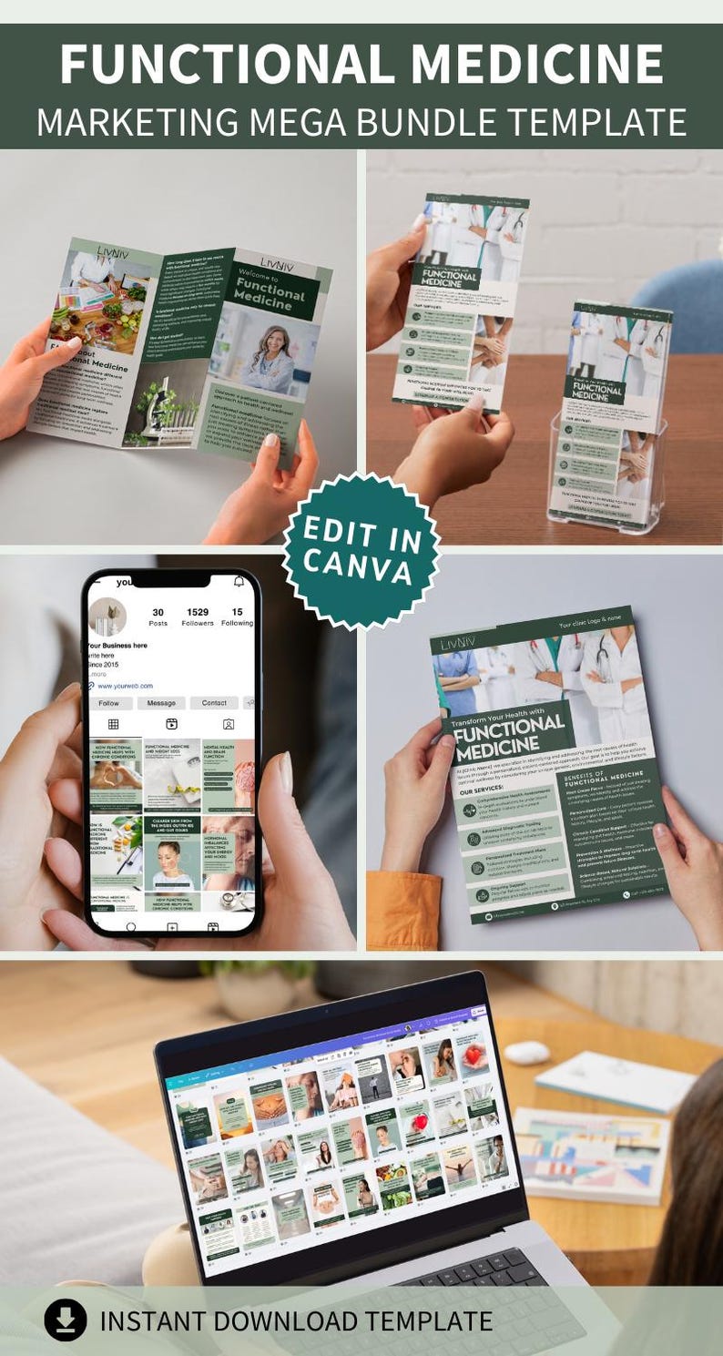 Functional Medicine Brand Integrative Medicine Marketing Bundle Template Medical Social Media Kit Doctor Flyer Medicine Brochure Rack Card image 10