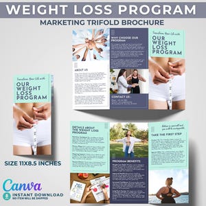 Szablon programu odchudzania Broszura dietetyczna Canva Edytowalna kontrola wagi Trifold MedSpa Marketing Ulotka dietetyka Zdrowy styl życia