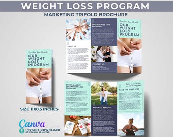 Weight Loss Program Template Diet Brochure Canva Editable Weight Management Trifold MedSpa Marketing Nutritionist Leaflet Healthy Lifestyle